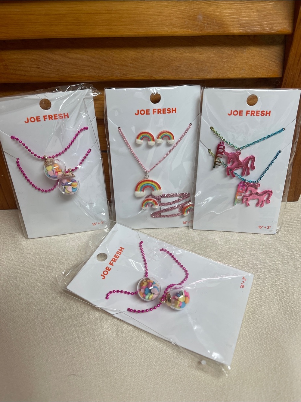Joe Fresh Pink Rainbow, Unicorn & Confetti Charm Kids Necklace Sets